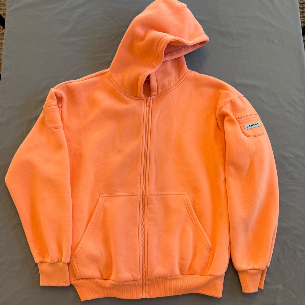 Comfrt Zip Up Hoodie Unisex Medium Orange Streetwear Utility Fleece Jacket